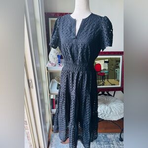 Chic Black Eyelet Midi Dress